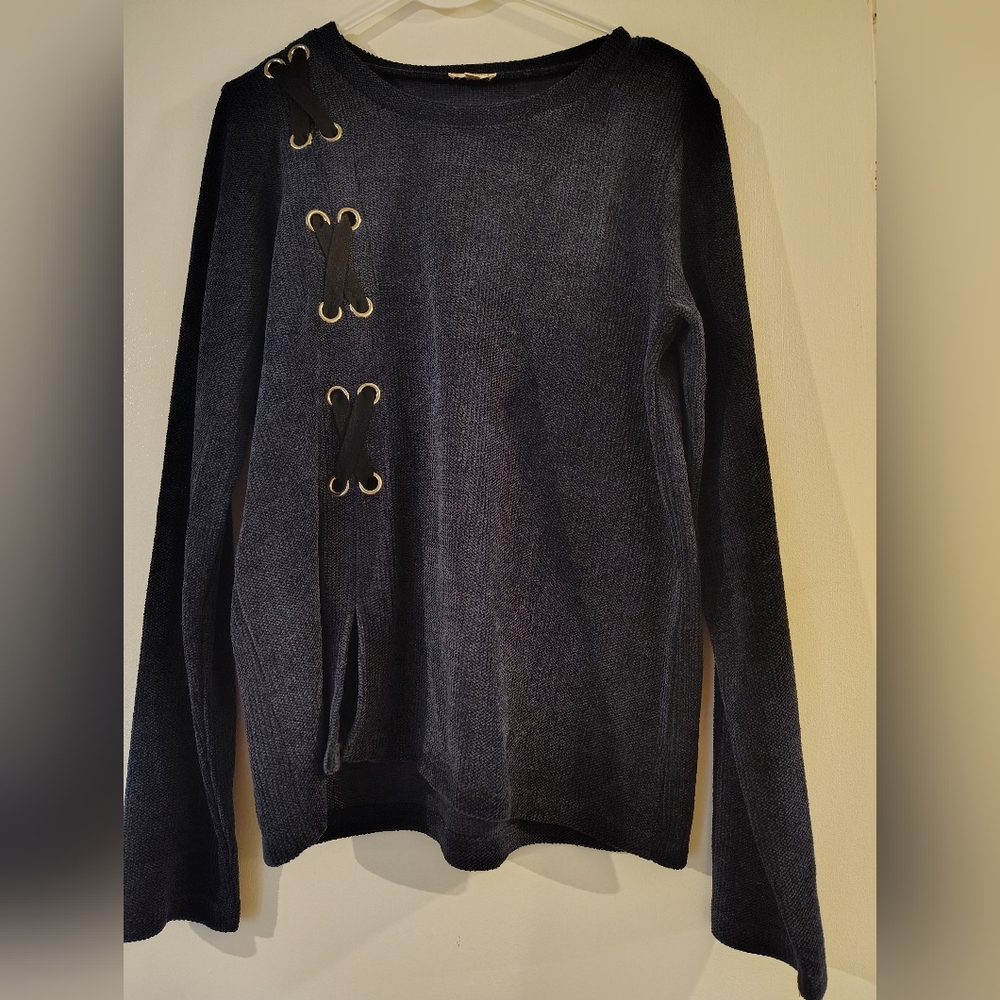 Hem & thread navy blue size lace up sweater